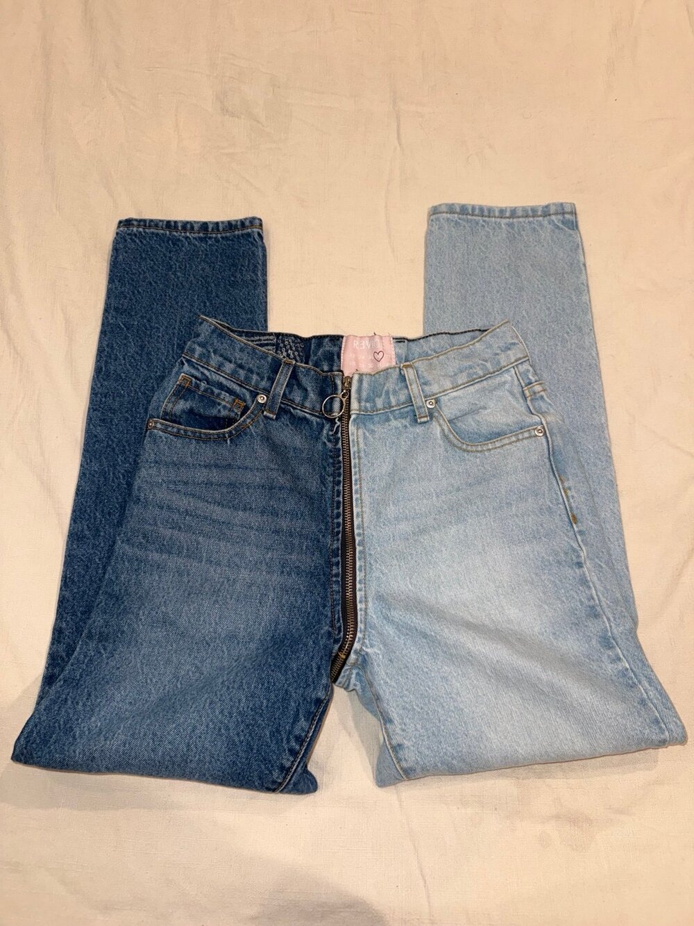 Revice Denim Yin Yang Two Tone Straight Leg Jeans Size 26